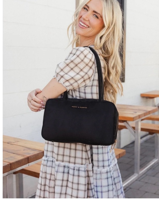 Poppy & Peonies Handbags - Poppy & Peonies Black Suede Darling Satchel